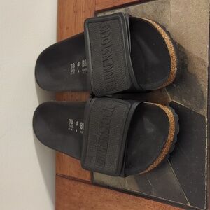 Birkenstock Men's Tema Black Microfiber Narrow Slides/Sandals - Size 38 new